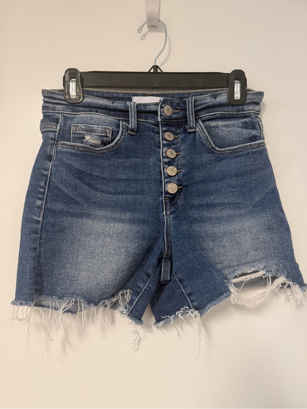 Vervet High-Waist Button-Fly Distressed Denim Shorts - Blue